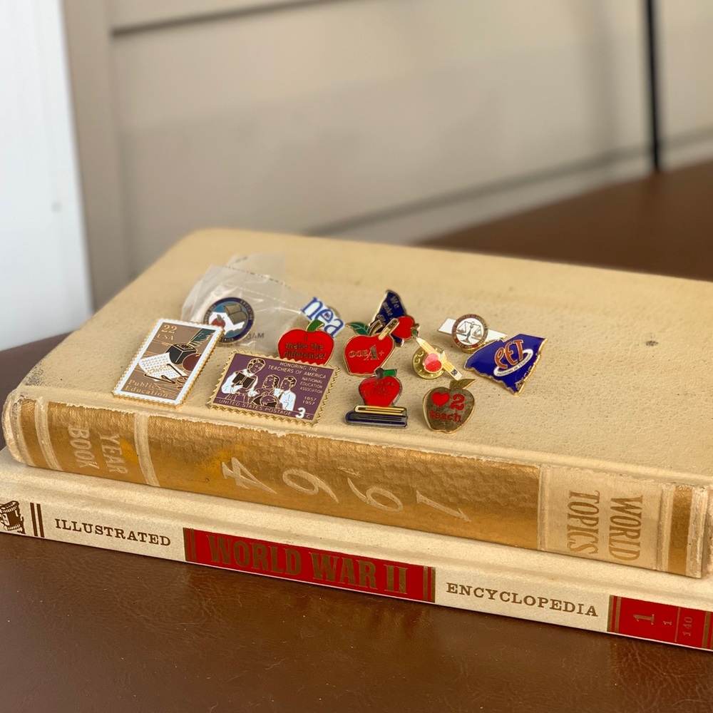 Vintage Enamel pin lot & leather wallet